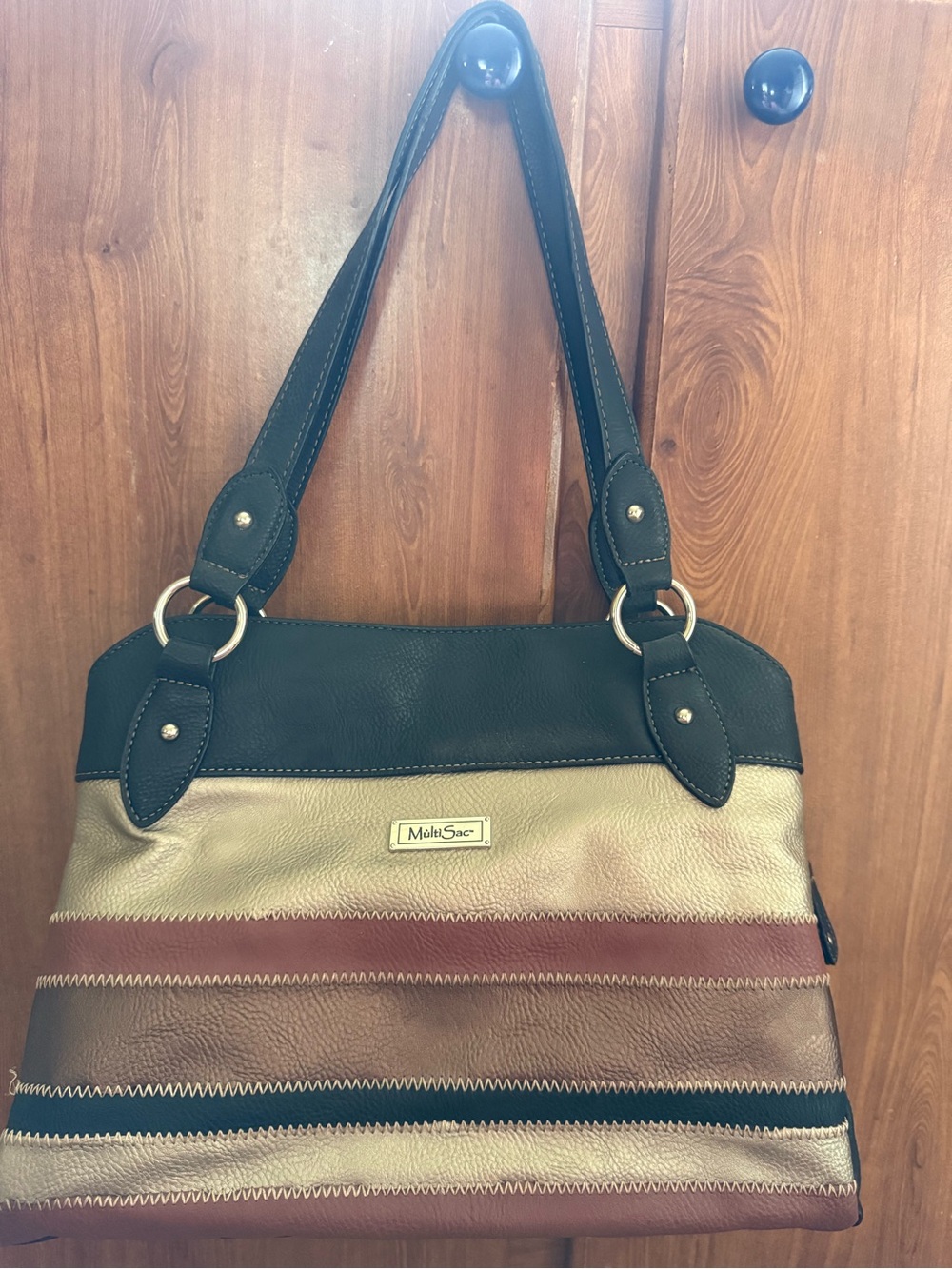 MultiSac Striped Leather Shoulder Bag in Black and Brown